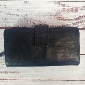 Vtg Guang Tong Black Genuine Leather Wallet Multi Pockets Basic Neutral Minimal